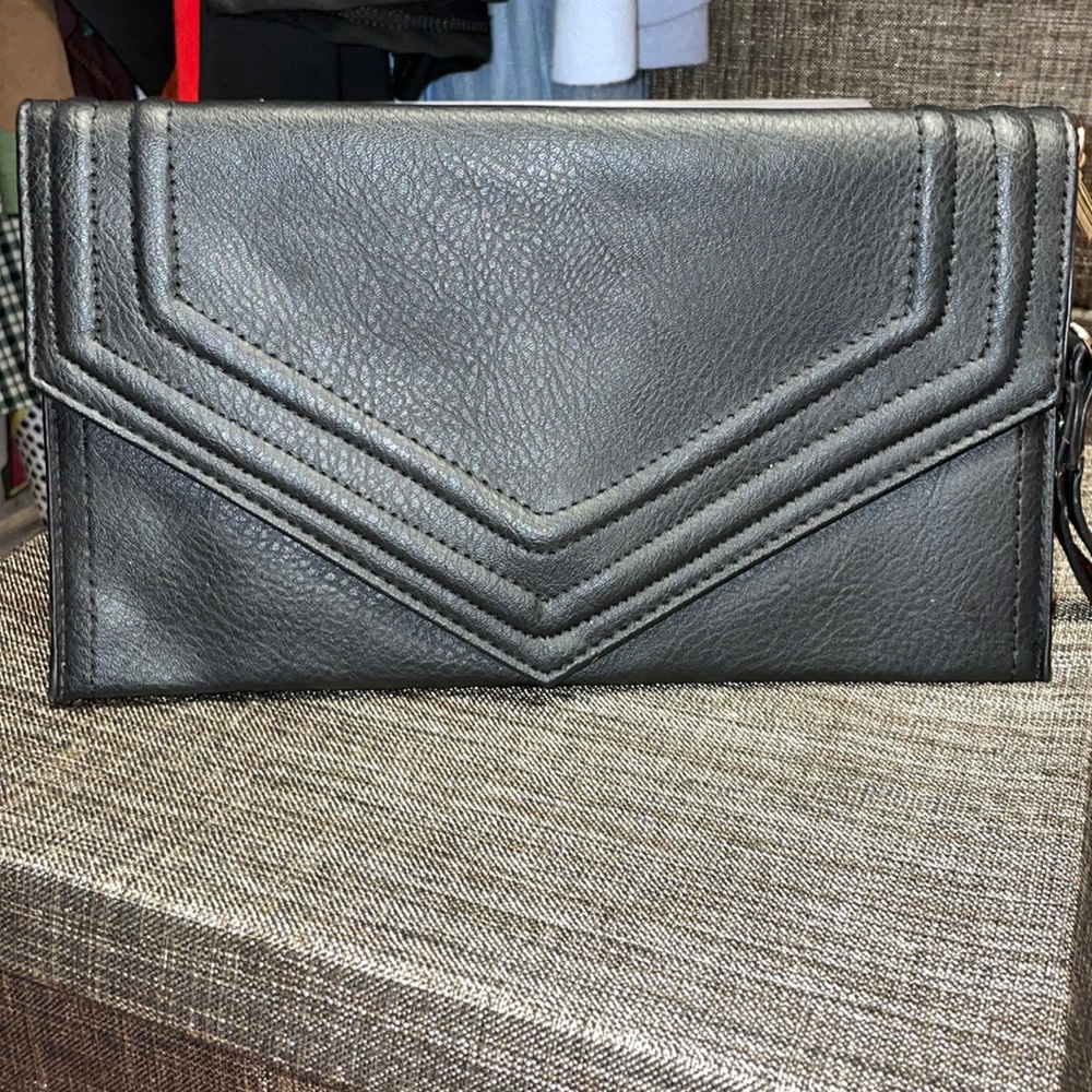 Black genuine leather clutch purse
